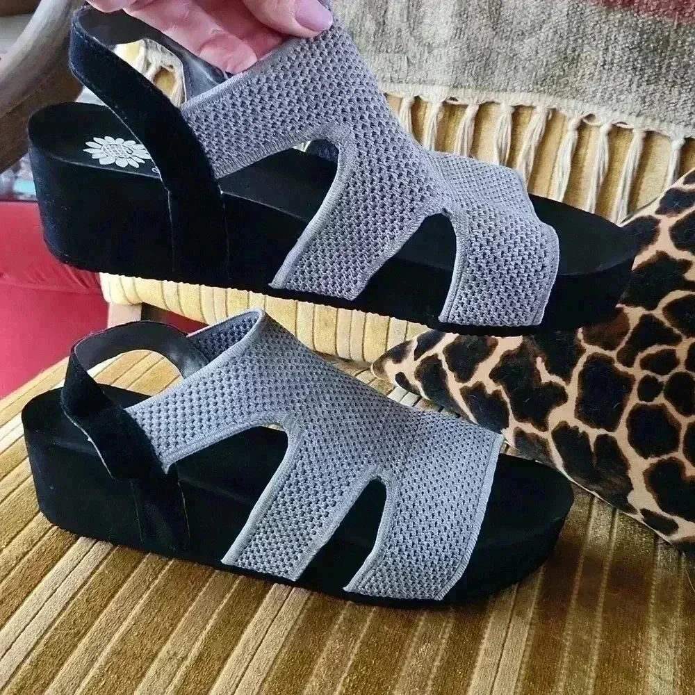Yellowbox Platform Women’s Mesh Suede Gray Black Wedge‎ Sandals sz 11 - Picture 7 of 15